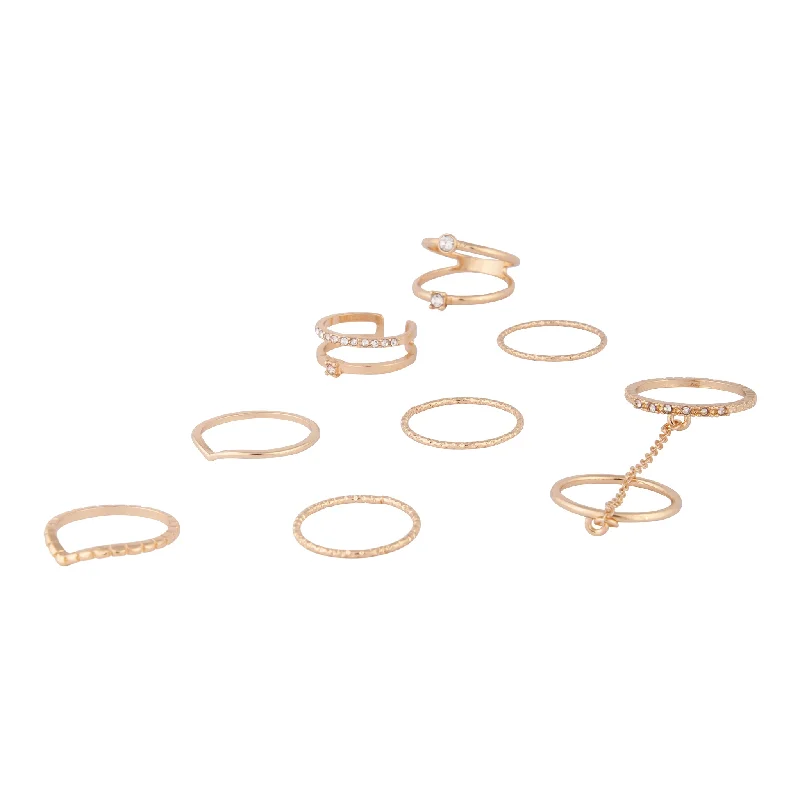 Elegant Sapphire Rings-Gold Chain Bling Ring 8-Pack