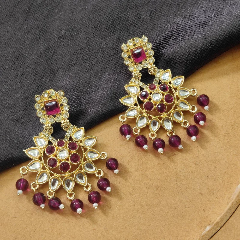 Rose Gold Earrings for Bridesmaids-Darshana Jewels Gold Plated Kundan Stone And Beads Dangler Earrings