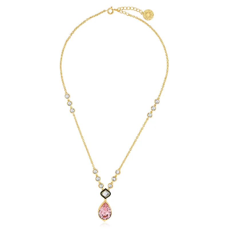 Gold-Plated Necklaces-Amina Pink Crystal Necklace