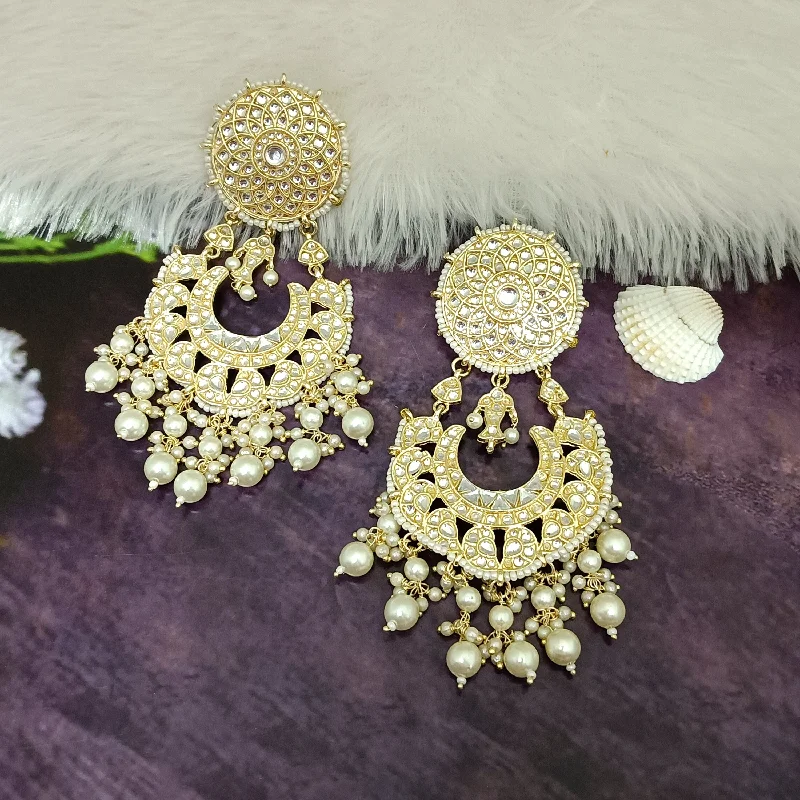 Small Silver Hoop Earrings-Darshana Jewels Gold Plated Kundan Dangler Earrings