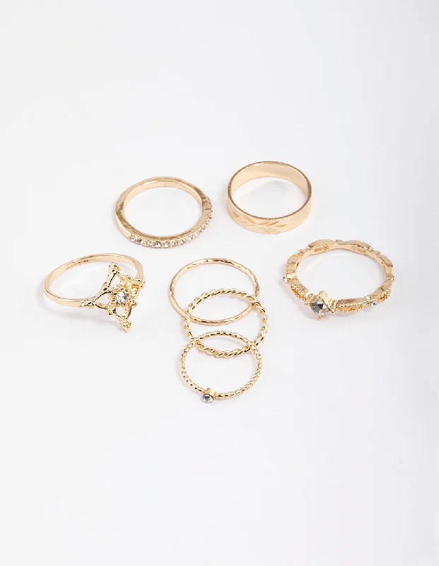 Sapphire Engagement Rings-Gold Dainty Ornate Ring Pack