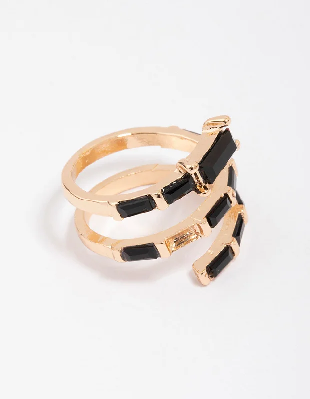 Luxury Platinum Engagement Rings-Gold & Black Baguette Wrapped Twisted Ring