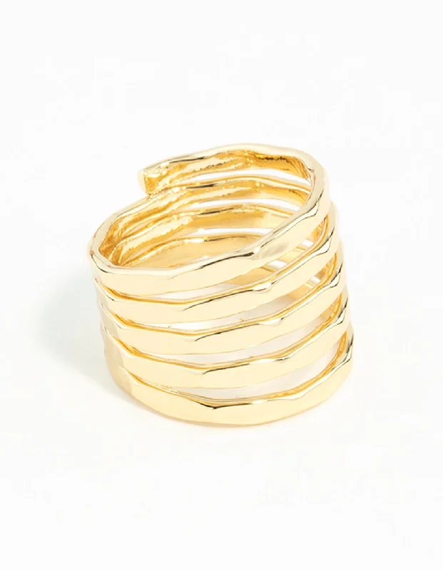 Classic Platinum Wedding Bands-Gold Molten Layered Ring