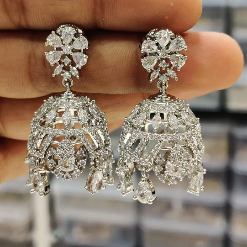 Luxury Diamond Earrings-Kavita Art Silver Plated American Diamond Jhumki Earrings