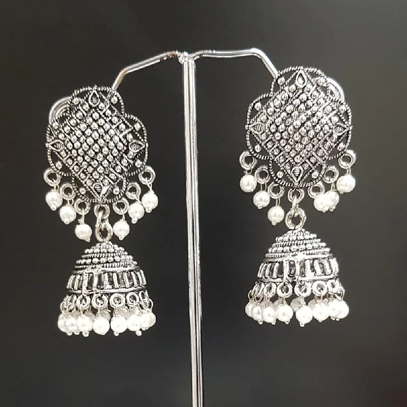 Antique Silver Earrings-Shreeji Oxidised Plated Jhumki Earrings