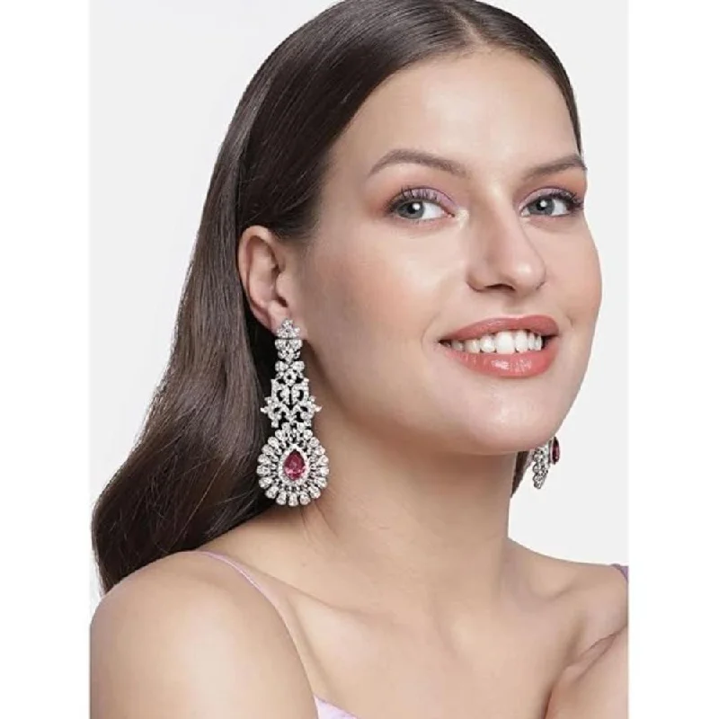 Artistic Earrings for Women-Etnico Silver Plated White Diamond Sparkling Dangle Earrings for Women (E2101ZQ)