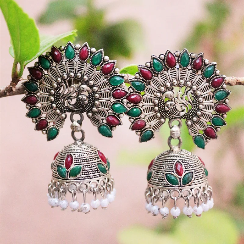 Minimalist Earrings for Everyday-H K Fashion Oxidised Plated  Pota Stone Jhumki Earrings