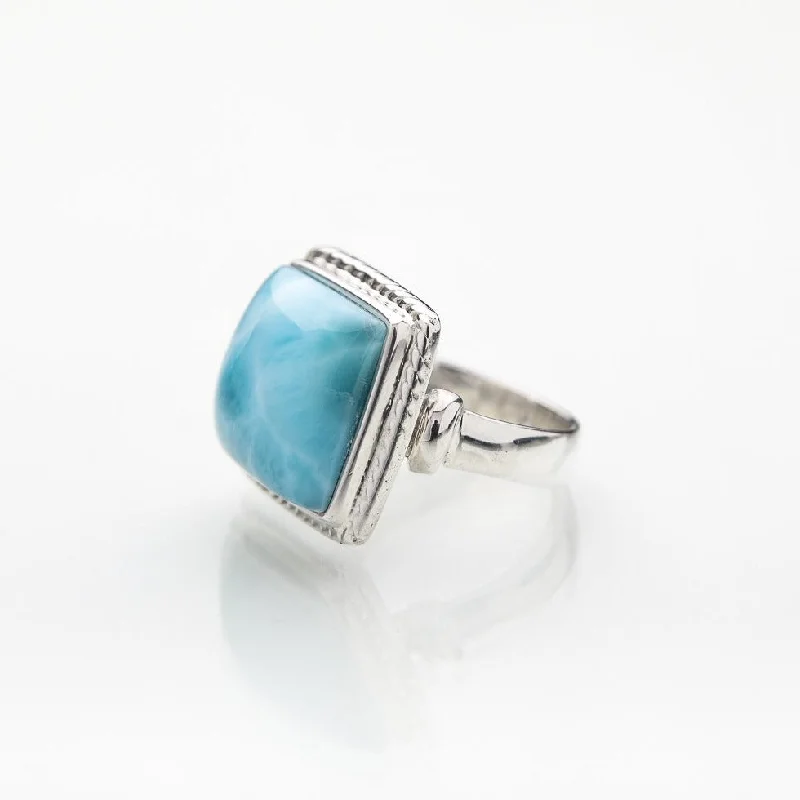 Silver Stackable Rings-Square Larimar Ring Leia