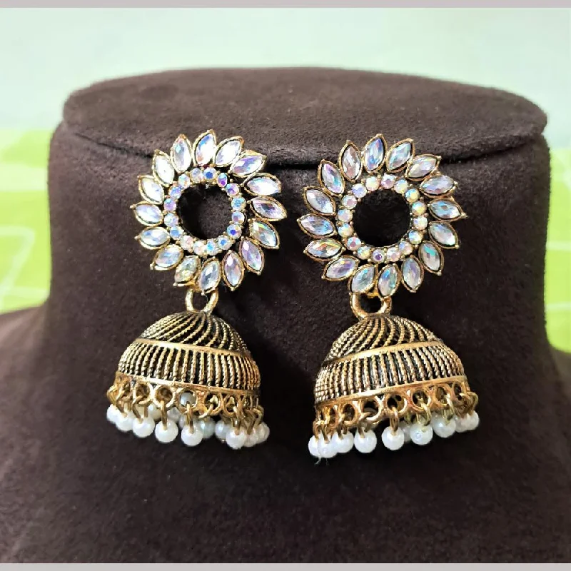 Artistic Earrings for Women-H K Fashion Gold Plated Austrian Stone And Beads Jhumki Earrings