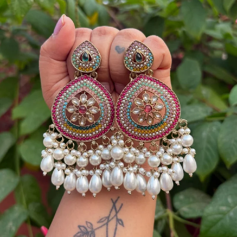 Vintage Beaded Earrings-Akruti Collection Gold Plated Kundan Stone And Pearls Dangler Earrings