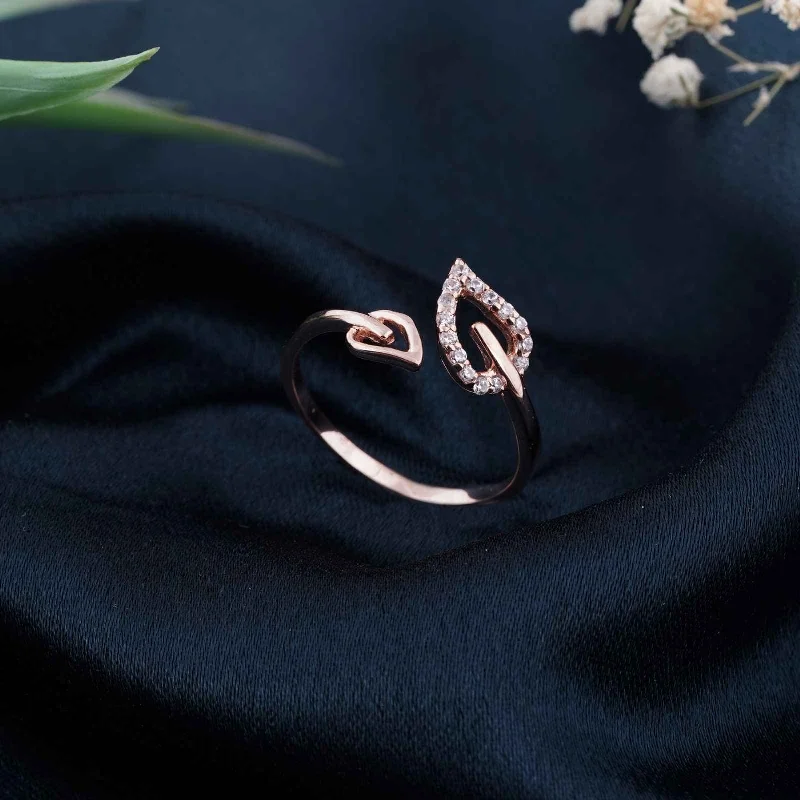 Custom Heart-Shaped Rings-Rose Gold Leaf Design Promise Ring