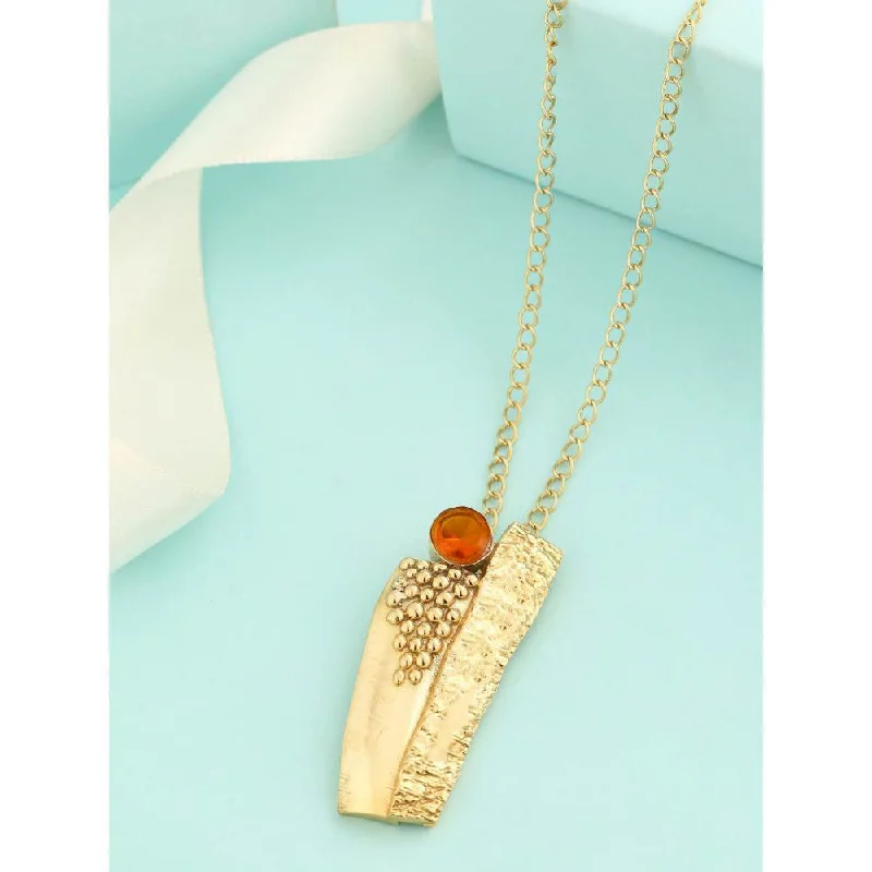 Minimalist Necklaces for Women-Zurooh 18K Gold Plated Textured Necklace with Champagne Stone