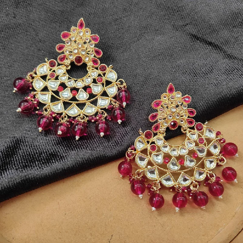 Red Gemstone Earrings-Darshana Jewels Gold Plated Kundan Stone And Beads Dangler Earrings