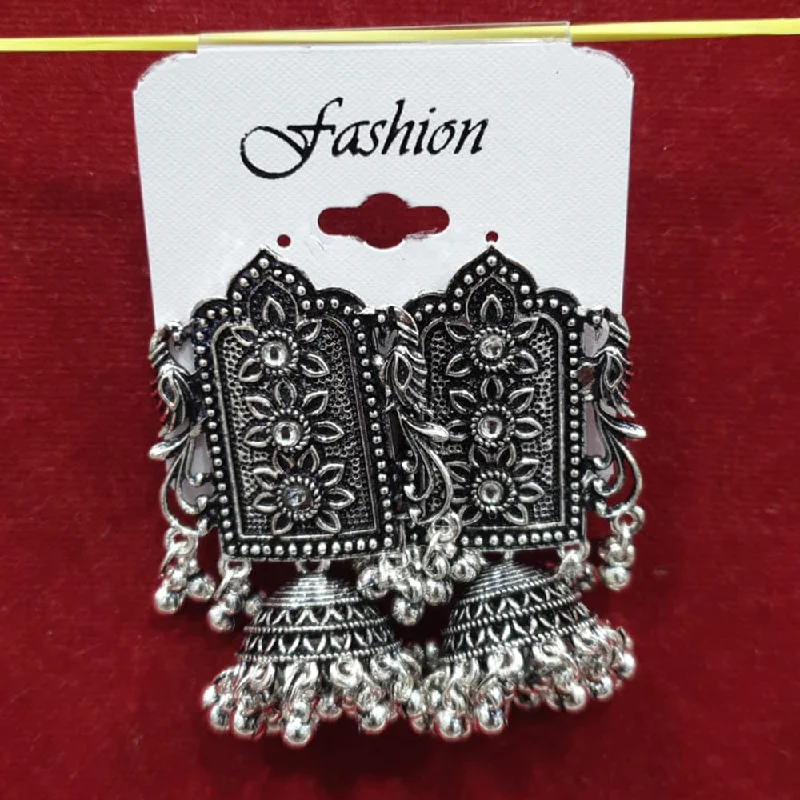 Silver Ear Cuffs-Sofine Oxidised Plated Jhumki Earrings