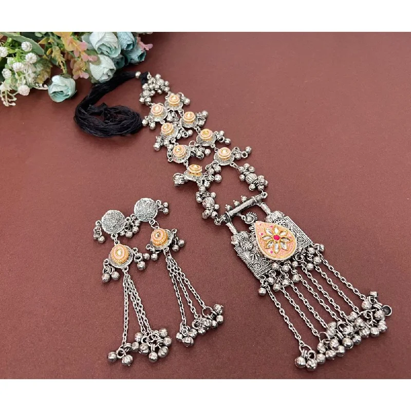 Trendy Silver Necklaces-Akruti Collection Oxidised Plated Long Necklace Set