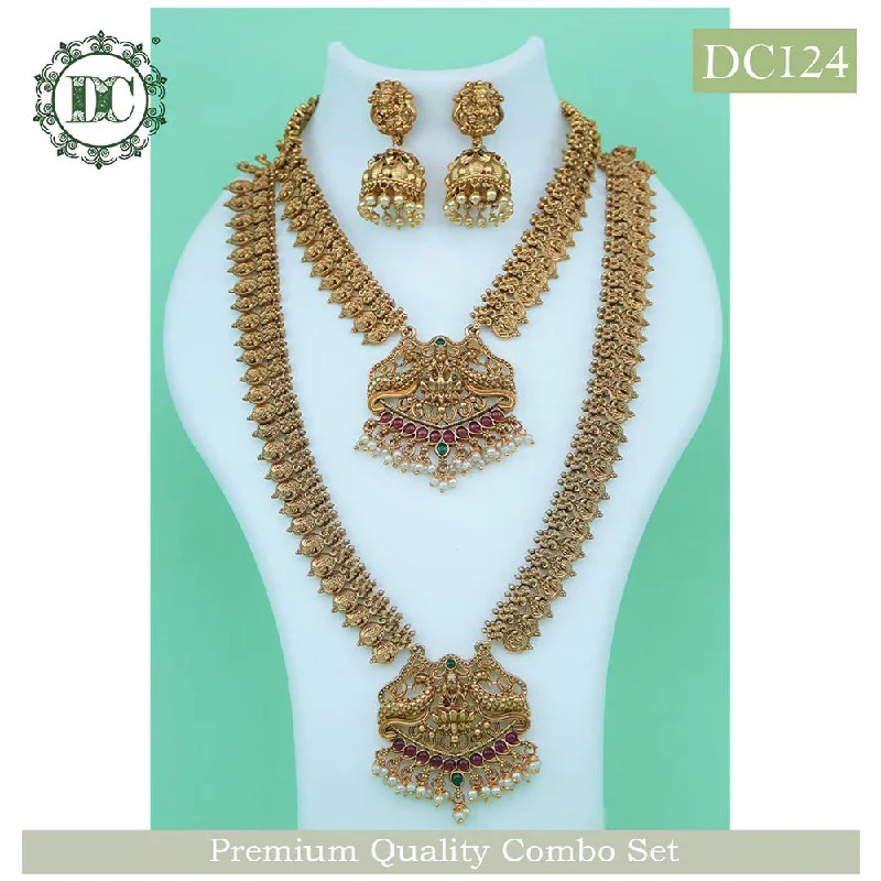 Bohemian Style Necklaces-Diksha Collection Gold Plated Temple Double Necklace Set