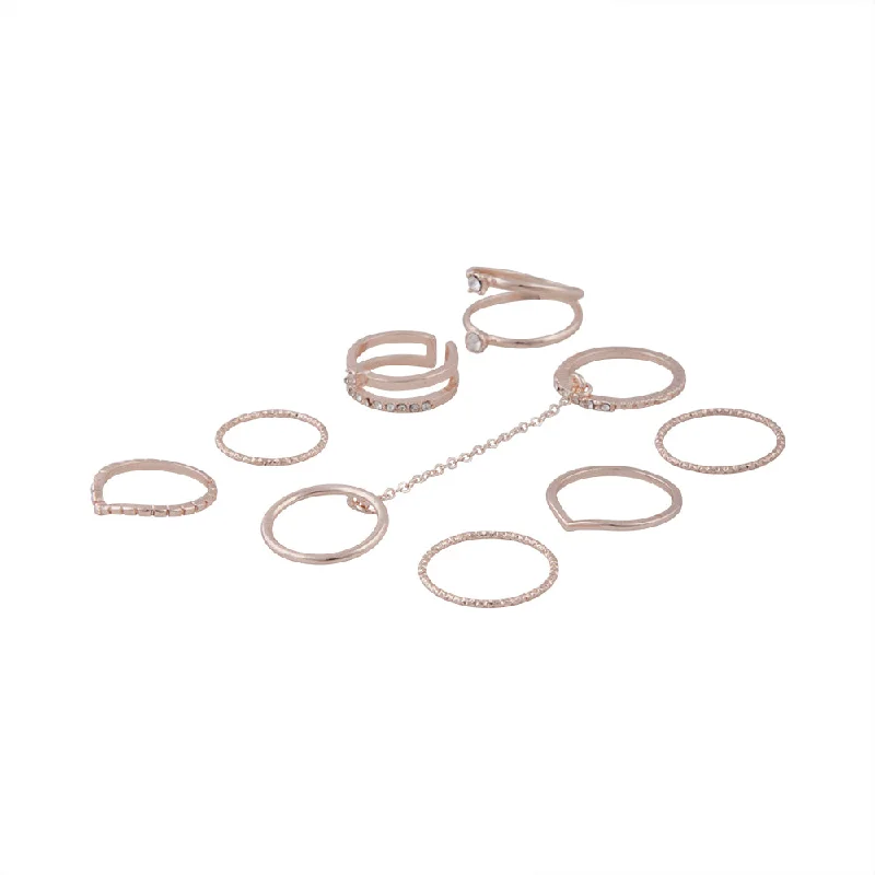 Round Diamond Engagement Rings-Rose Gold 8-Pack Rings With Knuckle Chain Link