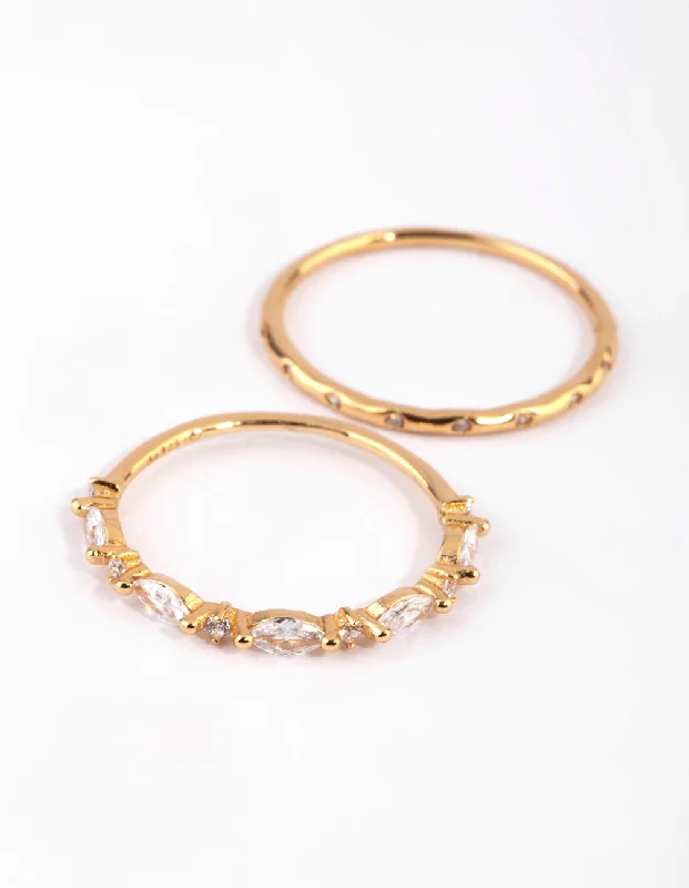 Modern Engagement Rings-Gold Plated Sterling Silver Marquise Ring Set