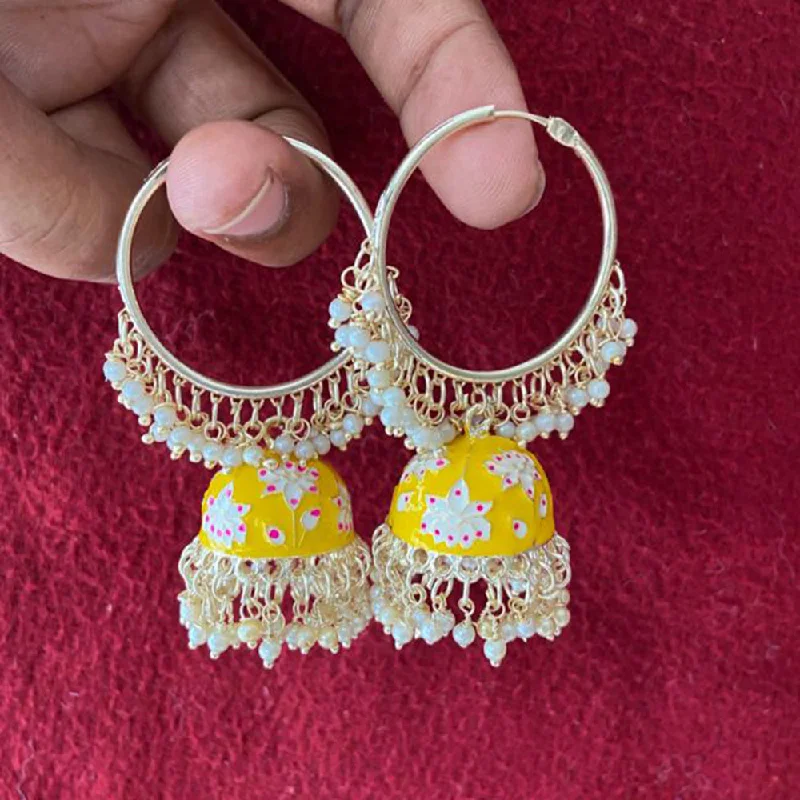 Handmade Earrings Online-India Art Gold Plated Meenakari Jhumki Earrings