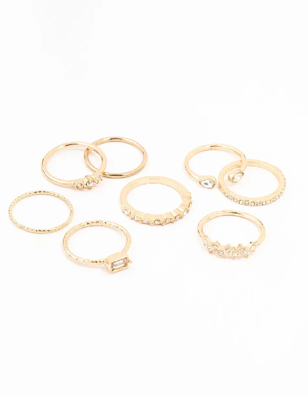 Vintage Wedding Rings-Fine Gold Diamante Ring Pack 8