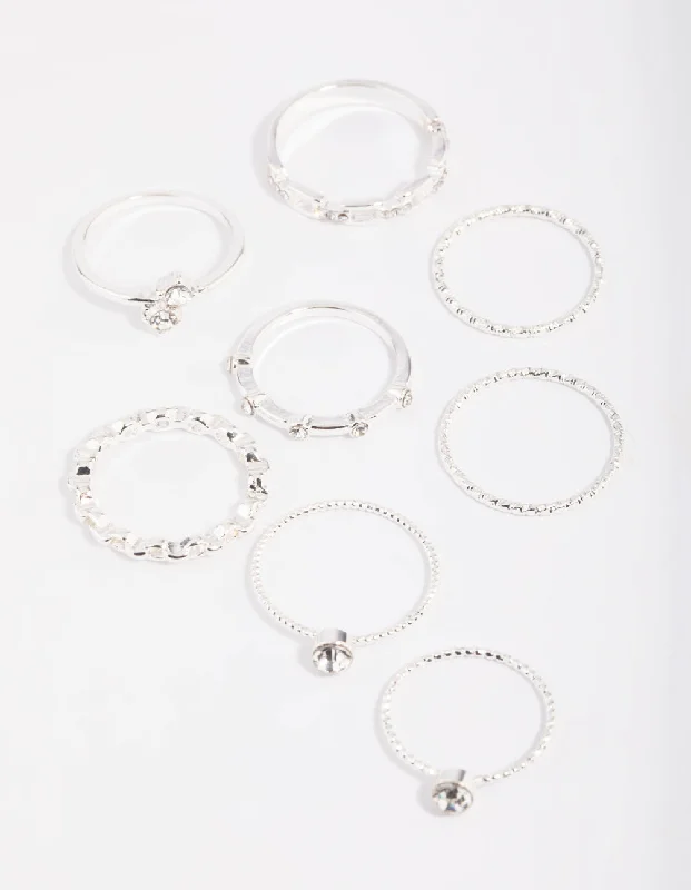 Custom Heart-Shaped Rings-Diamante Chain Ring Stack Pack