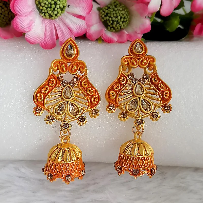 Golden Crystal Earrings-Woma Gold Plated Orange Dangler Meenakari Earrings - 1318066F