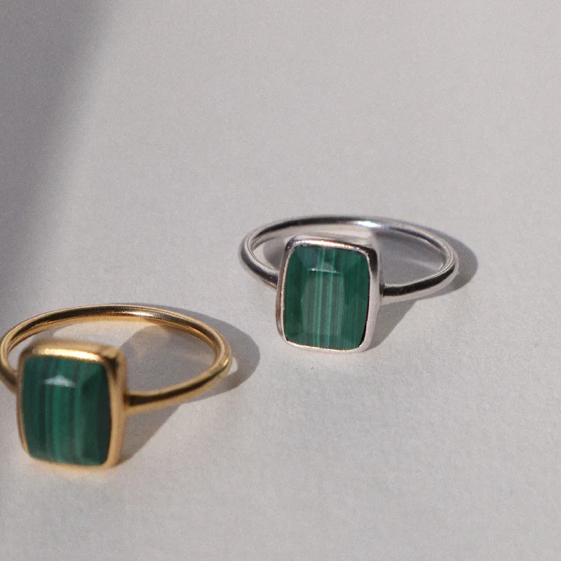 Classic Gemstone Engagement Rings-'Monroe' Green Malachite Ring