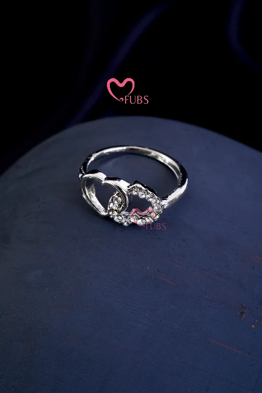 Classic Platinum Wedding Bands-Embrace Sparkle Silver Heart Ring