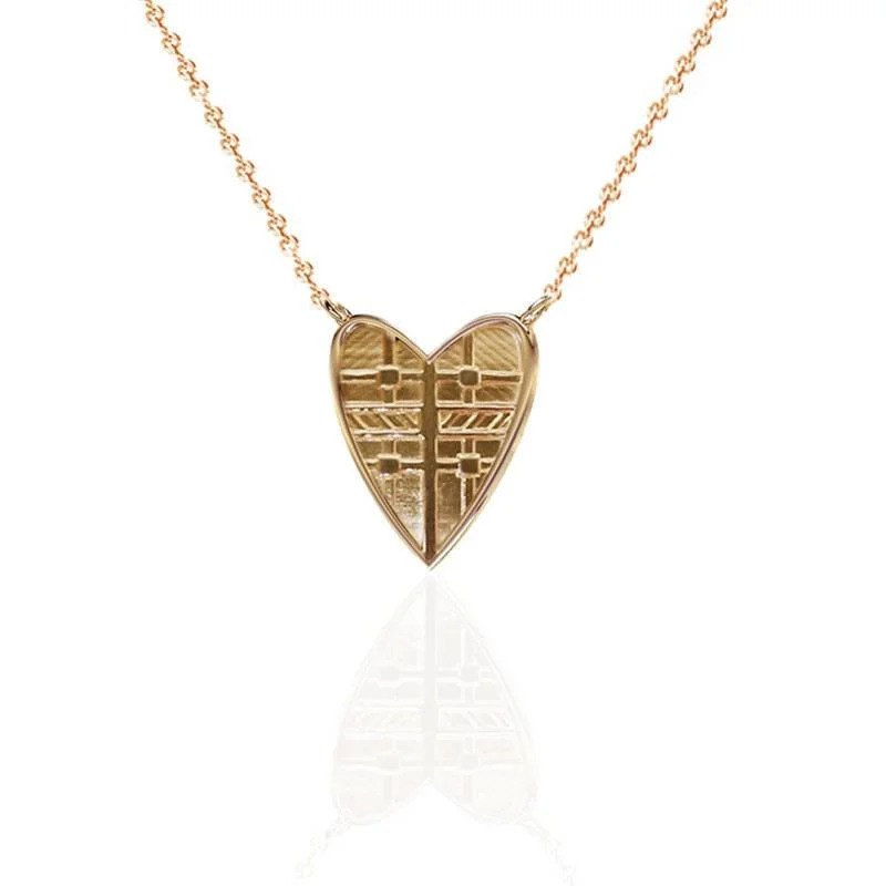 Handcrafted Gold Necklaces-Tartan Heart Necklace in Solid Gold