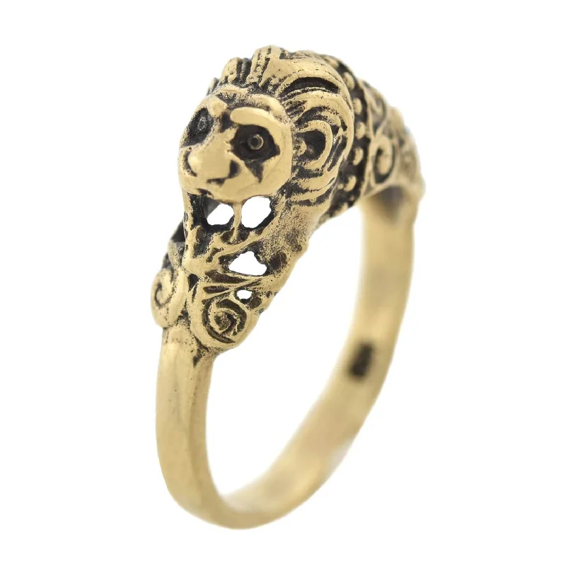 Custom Oval Diamond Rings-Vintage 10kt Lion's Head Figural Ring