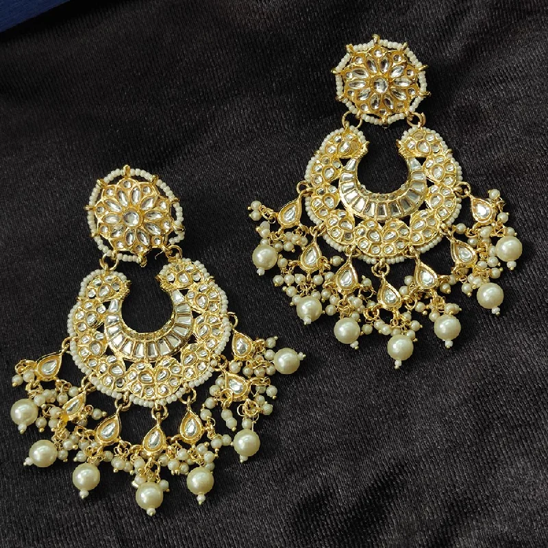 Gold-Plated Earrings for Women-Darshana Jewels Gold Plated Kundan Stone And Beads Dangler Earrings