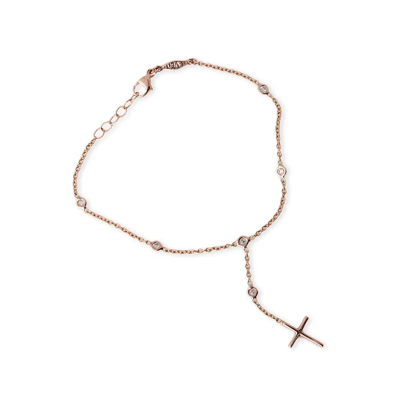 Classic Pearl Bracelets-DIAMOND CROSS DROP CHAIN BRACELET