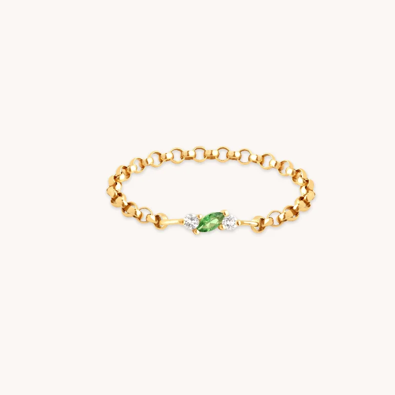 Oval Diamond Rings-Tsavorite Chain Ring in Solid Gold