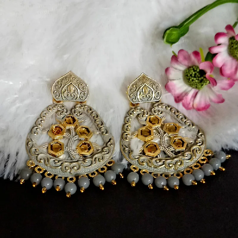 Custom Gemstone Earrings-Woma Matte GreyMeenakari Dangler Beads Drop Earrings