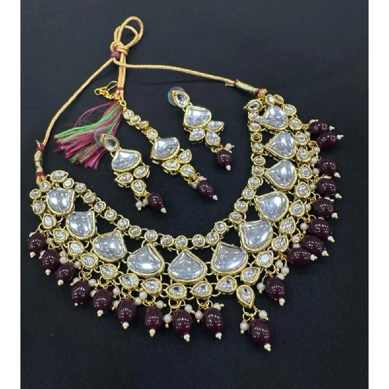 Elegant Blue Gemstone Necklaces-Akruti Collection Gold Plated Kundan Necklace Set