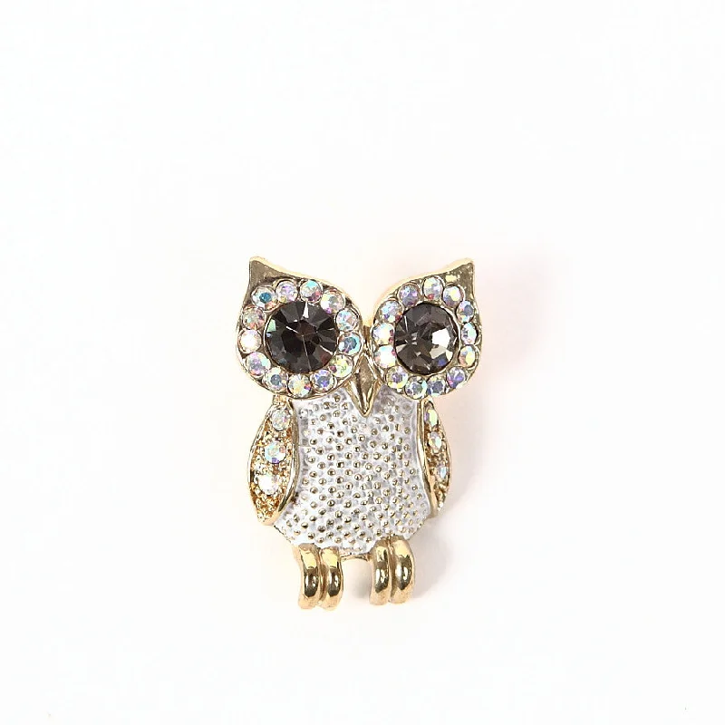 Vintage Pearl Brooch-Gorgeous Sparkly Diamante Golden Owl Brooch