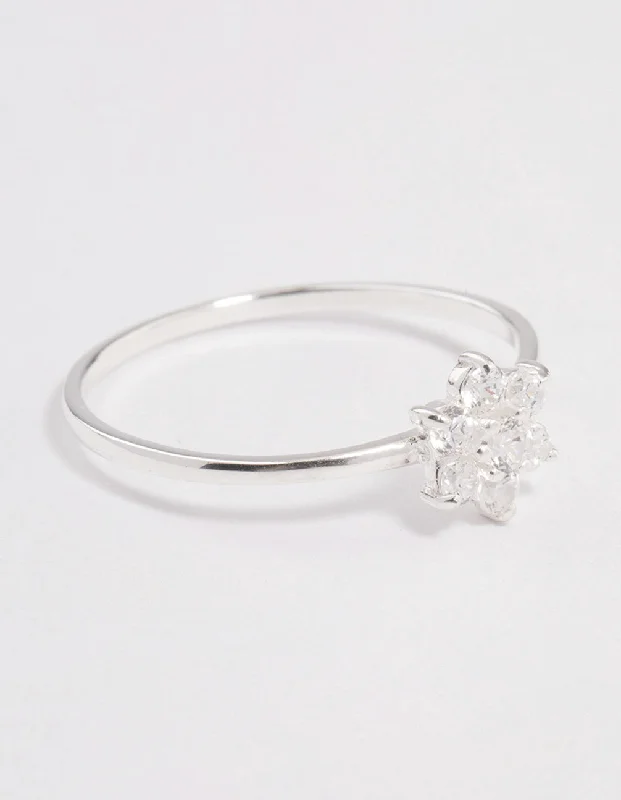 Stackable Diamond Rings-Sterling Silver Cubic Zirconia Daisy Flower Ring