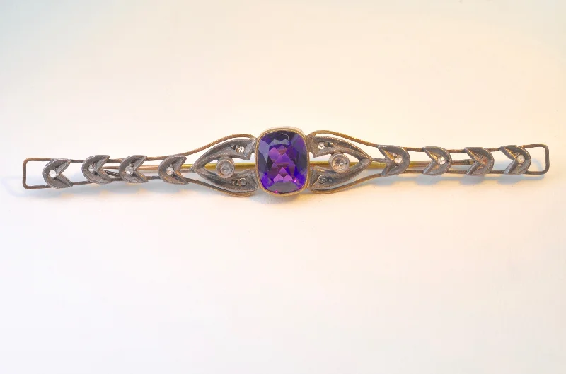 Colorful Beaded Brooch for Women-Antique Amethyst and Diamond Long Pin