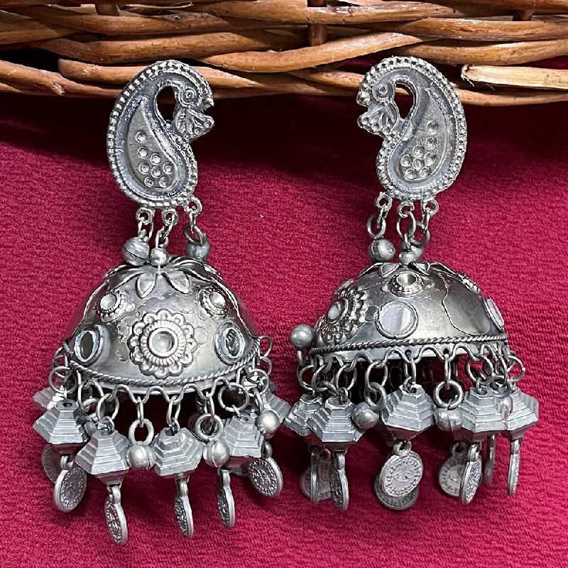 Vintage Beaded Earrings-Shringarstreet Light Weight Oxidized Big Jhumka