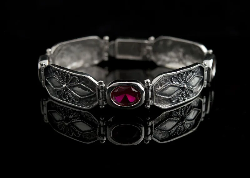 Personalized Men’s Leather Bracelets-Byzantine Bracelet in Sterling Silver with zircon (B-29)