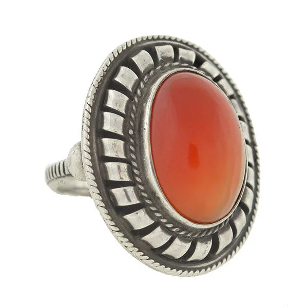 Simple Gold Rings for Women-Vintage Silver & Carnelian Cabochon Handmade Ring