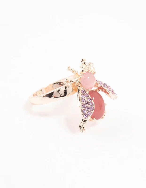 Solitaire Engagement Rings-Rose Gold Diamante Beetle Ring