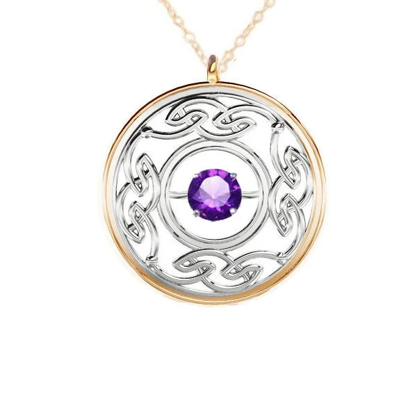 Fashionable Pendant Necklaces-OPEN CELTIC NECKLACE IN YELLOW GOLD AND SILVER WITH AMETHYST