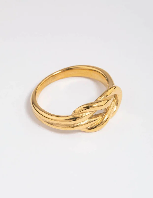 Wedding Rings with Diamonds-Waterproof Gold Plated Stainless Steel Classic Knotted Ring