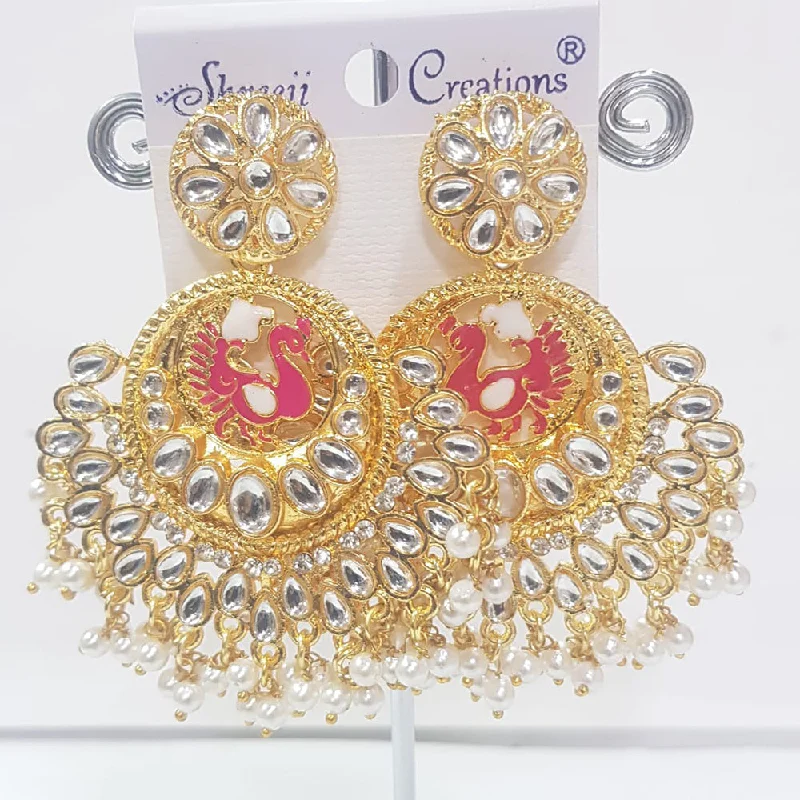 Fashionable Gold Earrings-Shreeji Gold Plated Meenakari Dangler Earrings