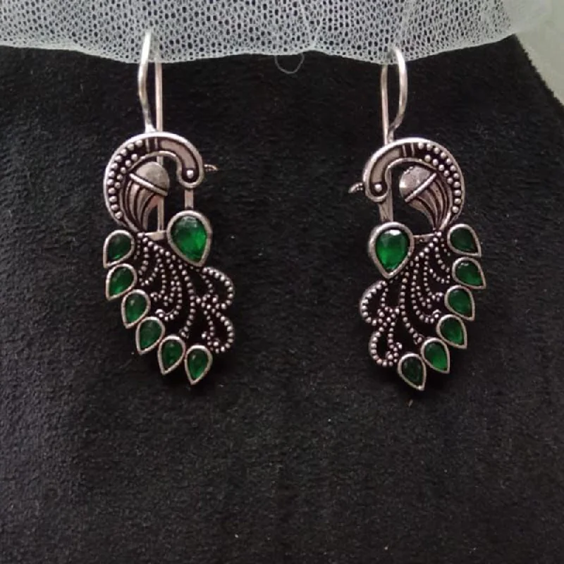 Gold Hoop Earrings for Women-Akruti Collection Oxidised Plated Peacock Earrings