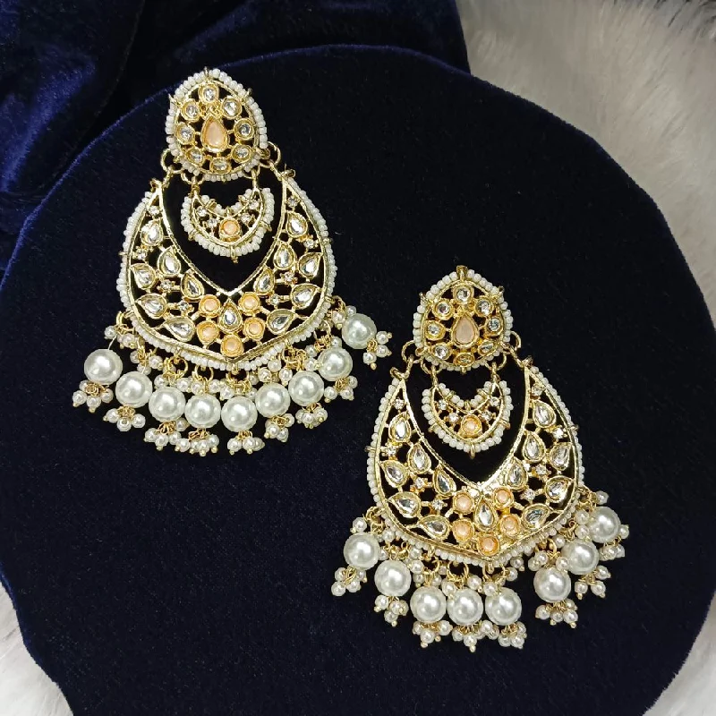 Silver Bead Earrings-Darshana Jewels Kundan Stone Gold Plated Dangler Earrings