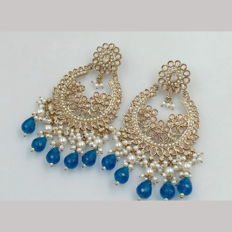 Vintage Sapphire Earrings-Manisha Jewellery Gold Plated Crystal Stone And Pearls Dangler Earrings