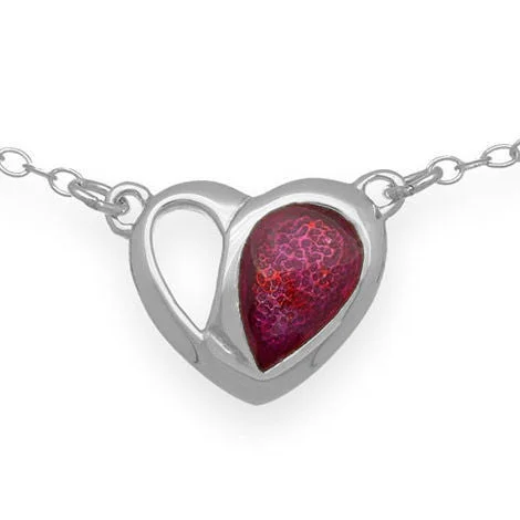 Elegant Rose Gold Necklaces-Passion Pink Enamelled Heart Chain Link Necklace In Silver