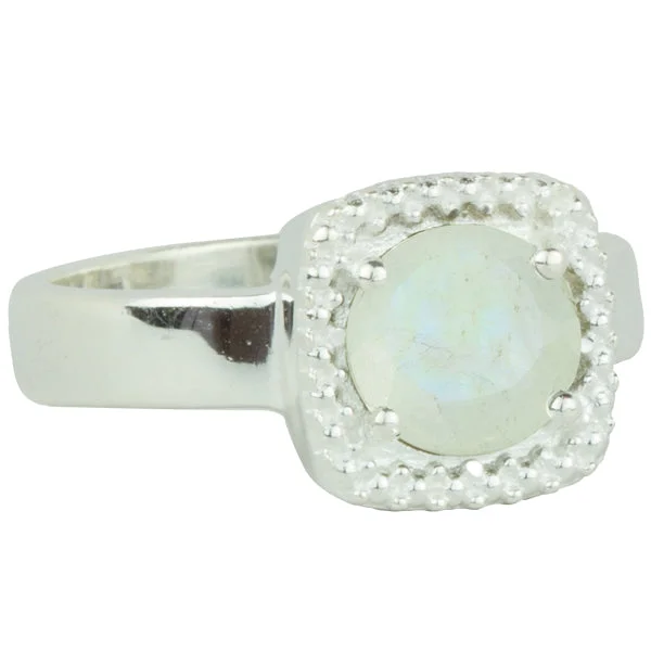 Birthstone Diamond Rings-Let it Glow Ring in Silver and Moonstone